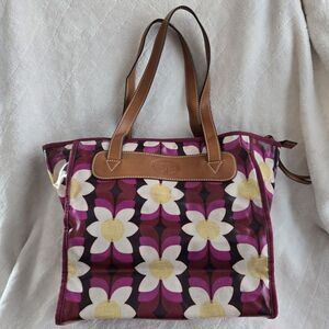Fossil~Keyper~Burgundy Floral‎ Daisy design Large Tote Handbag Coquette